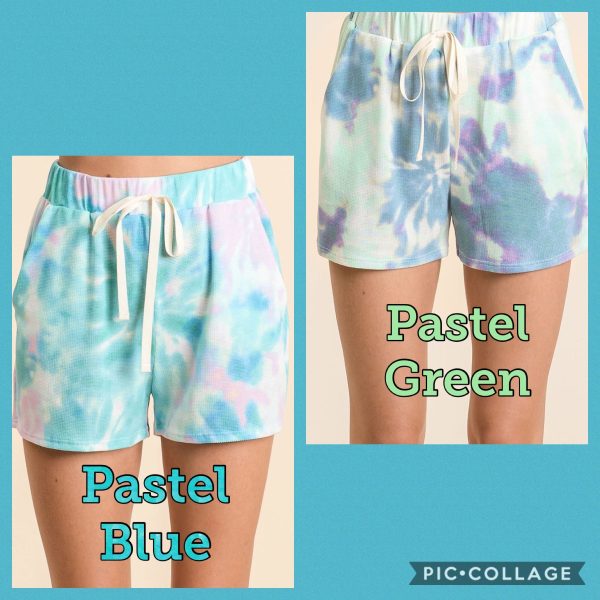 TIE DYE PRINT CASUAL SHORTS WITH TWILL - PASTEL BLUE or GREEN Supply