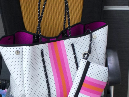 White with Pink & Orange Stripe Neoprene Tote 🧡💗🧡 Hot on Sale