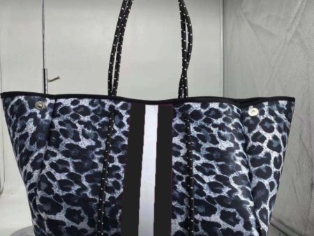 Grey Black Leopard Neoprene Tote Stripe Online now