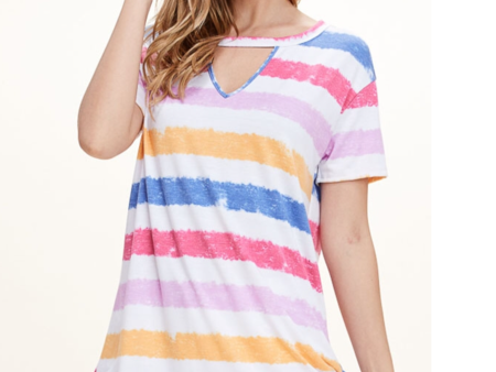 KEYHOLE V-NECK STRIPED TOP Hot on Sale