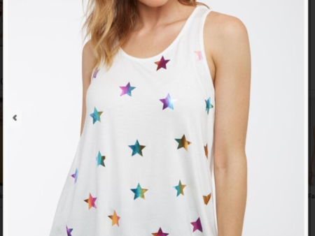 Sleeveless Metallic Star Print Knit Tank Top - White Hot on Sale