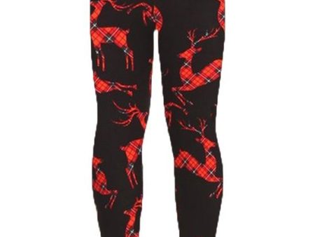 Kids Plaid Reindeer Silhouette Leggings 🦌 Sale