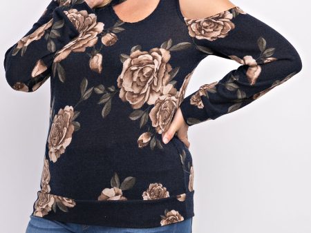 Plus Floral Hacci Print Top - Navy Fashion