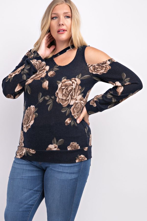 Plus Floral Hacci Print Top - Navy Fashion