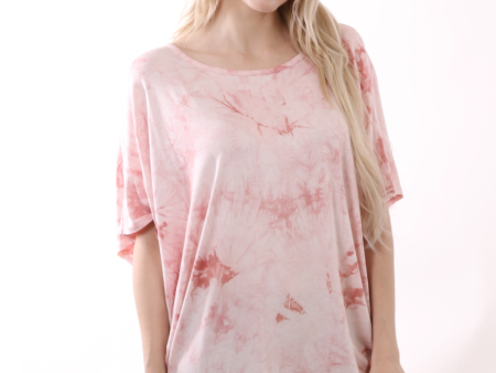 Tie Dye Round Neck Top - Peach Cheap