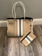 Beige with Grey & White Stripe Neoprene Tote Sale