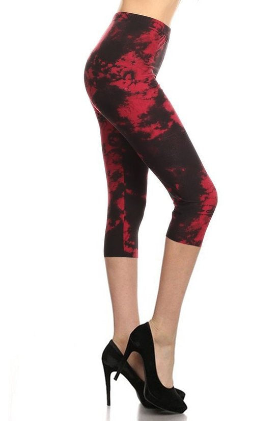 Burgundy & Black Tiedye Os Capris Online Sale