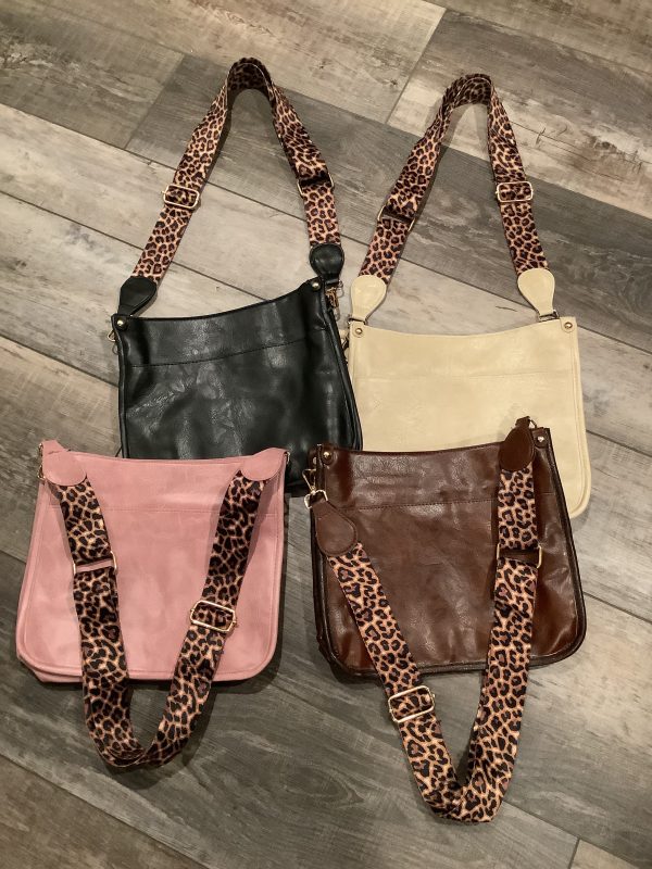 Vegan Leather Bag With Leopard Strap - Assorted Colors on Sale