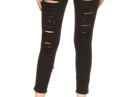 Black Denim Low Rise Jeans With Slashes Supply