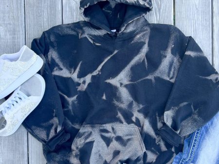 Black Bleached Fleece Lined Hoodie Online Hot Sale