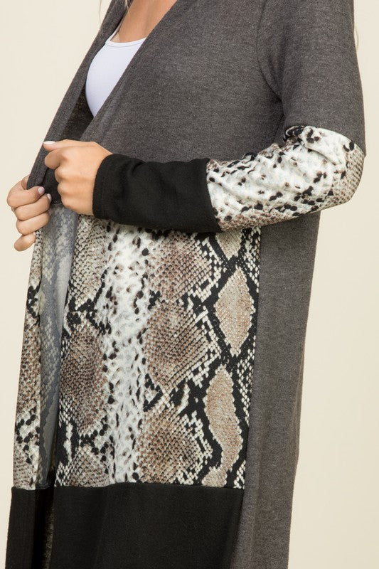 LONG SLEEVE SNAKE PATTERN COLOR BLOCK  LONG CARDIGAN Supply