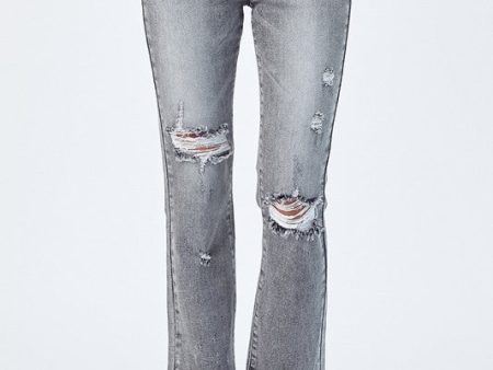 RISEN HIGH RISE FRAYED HEM STRAIGHT LEG JEANS Hot on Sale