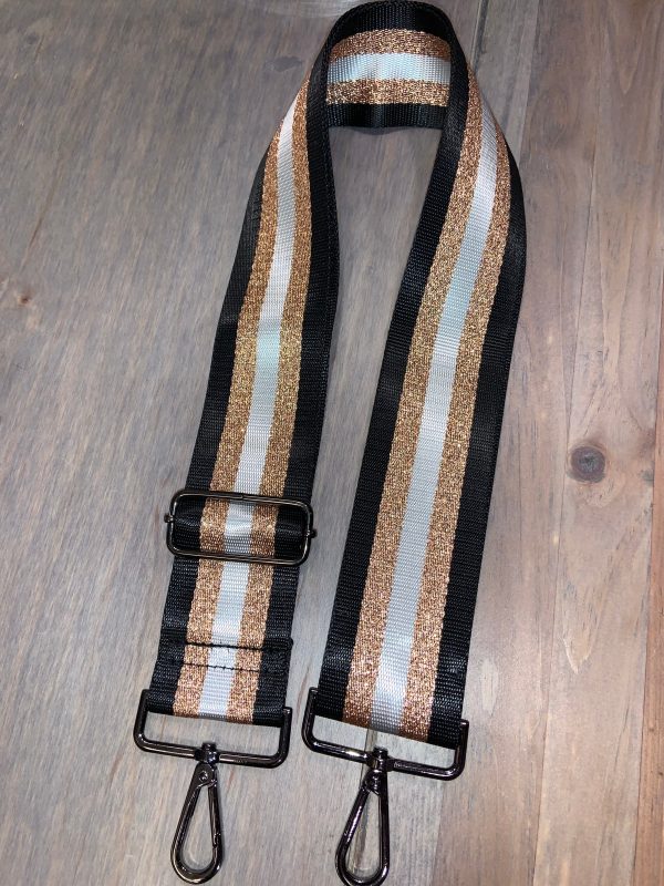 Black White Metallic Rose Gold Stripe 2” Adjustable Handbag Strap Online Sale