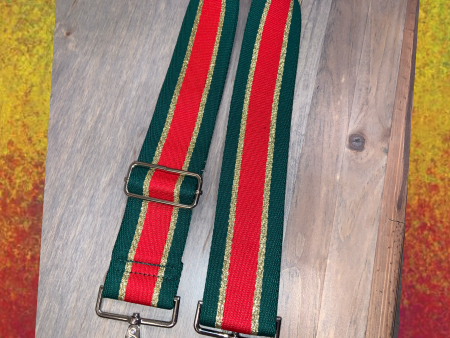 💚❤️ Green Red Metallic Gold Stripe 2” Adjustable Handbag Strap on Sale