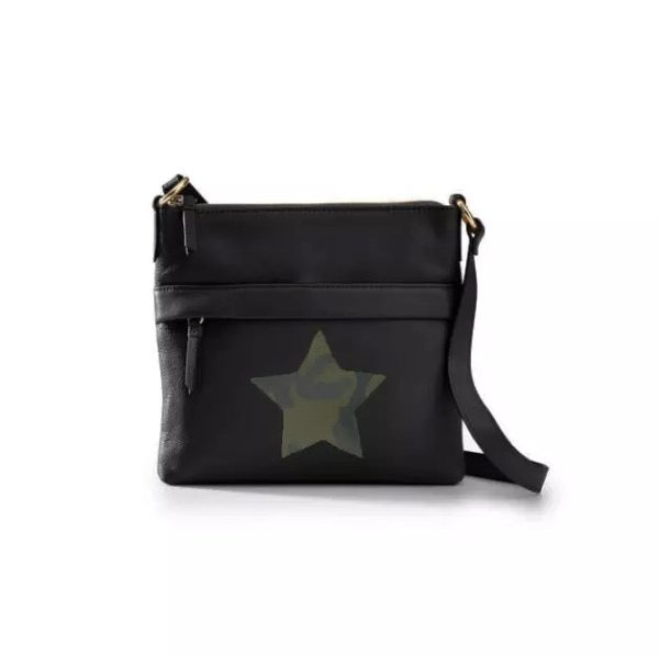 Army or Black Vegan leather crossbody with star Online