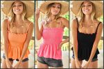 SMOKING AND FLARED SLEEVLESS TOP - ASSORTED COLORS Online Hot Sale