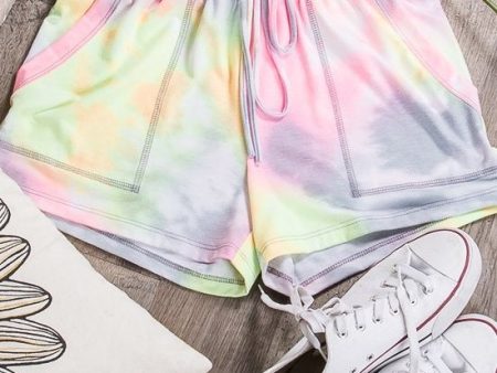 TIE-DYE SHORTS WITH ELASTICIZED WAISTBAND, DRAWSTRINGS, AND SLANTED POCKETS - PINK MULTI 💖 Discount