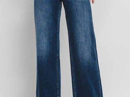 FLYING MONKEY HIGH RISE WIDE LEG JEANS - OCEAN VIEW on Sale