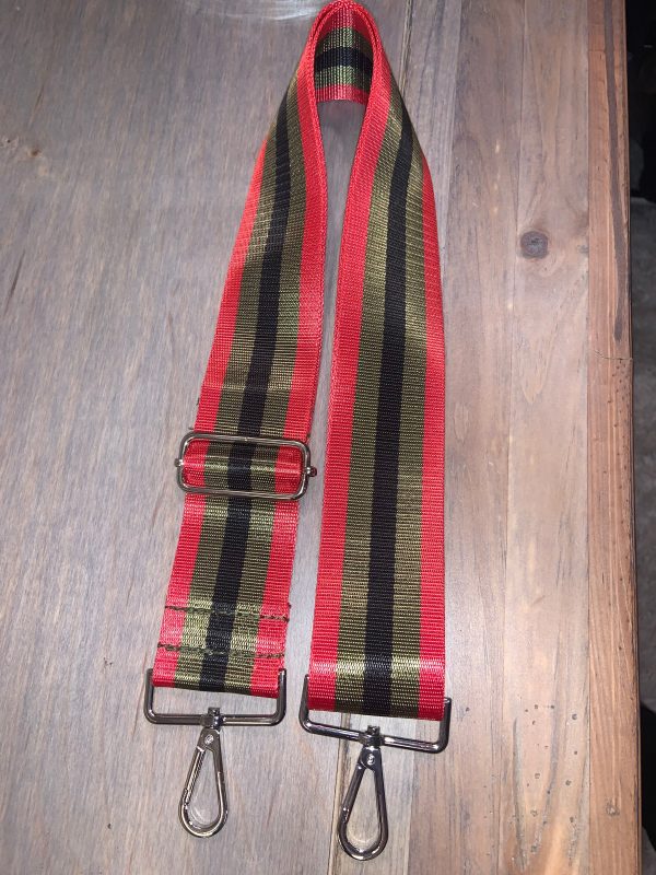 ❤️🖤💚 Red, Olive & Black Stripe 2” Adjustable Handbag Strap on Sale