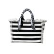 Canvas Fringe Striped Tote Bandana Handle - Blue or Black Fashion