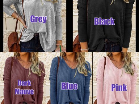 V- Neck Solid Waffle Top - Assorted Colors Online Hot Sale