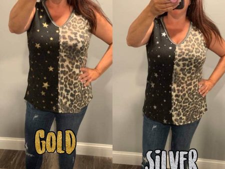 SLEEVELESS PRINT MIX FRONT TOP WITH CONTRAST - available with gold or silver stars Online Hot Sale