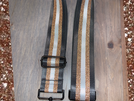 Charcoal White Metallic Rose Gold Stripe 2” Adjustable Handbag Strap Supply