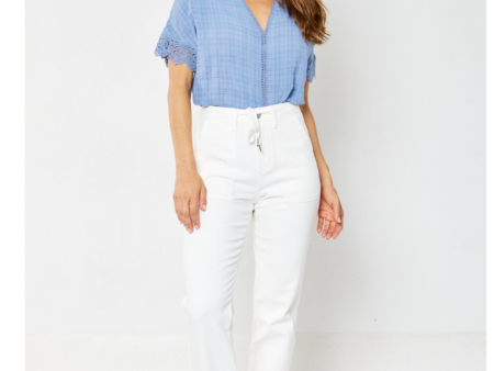 JUDY BLUE HIGH WAIST WHITE GARMENT DYED CUFFED JOGGER on Sale