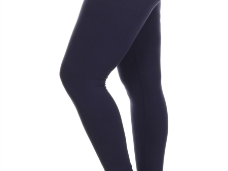 Navy Plus size solid full length fitted leggings Discount