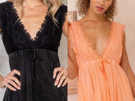 POL Lace Trim Ribbon Tie Sleeveless Top - Black or Neon Orange Discount