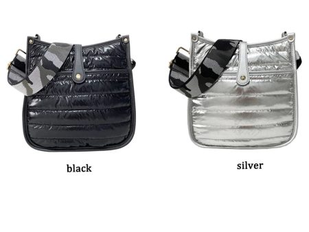 Metallic Nylon Quilted Puffer Bag - Black or Silver For Sale