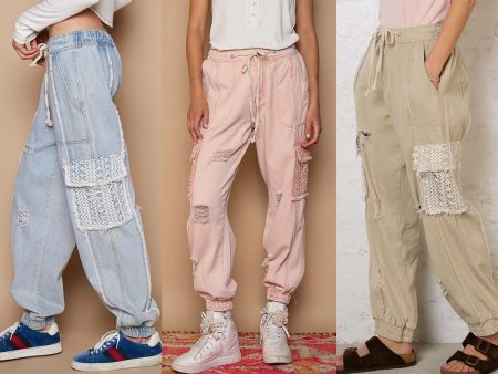 POL Tie waistband cargo pockets denim jogger - Denim, Sand Beige and Coral Haze Online Sale