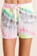 TIE DYE PRINT SHORTS WITH TWILL TAPE DRAWSTRING - MULTI For Cheap