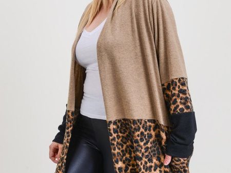 PLUS CONTRAST CASHMERE BRUSHED KNIT CARDIGAN - TAUPE Discount