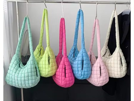 Quilted Puffer Tote Bag Large Crossbody Shoulder Bag with Zipper, Nylon Hobo Oversized Handbag - Assorted Colors Hot on Sale