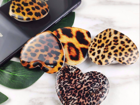 Leopard Heart Phone Pop Sockets - Assorted Colors Fashion