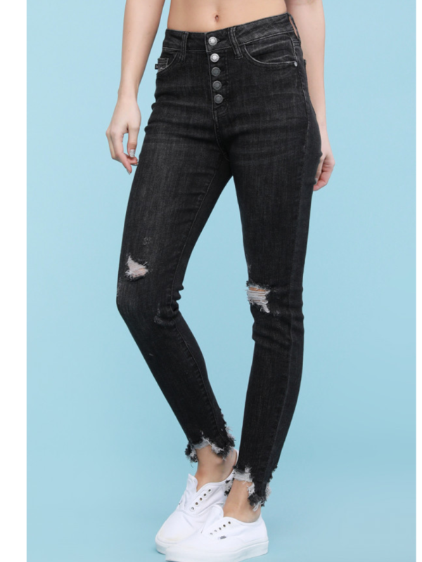 Judy Blue Destroy Button Fly Black Skinny Online Sale