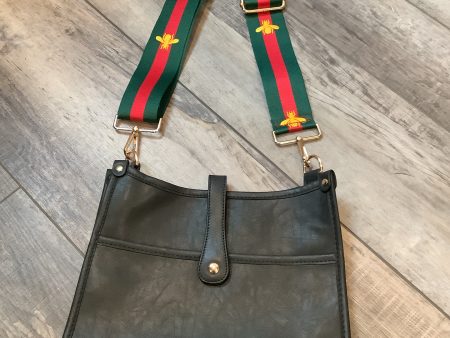 Black  Vintage Vegan Leather Messenger Bag with Red & Green  Bee Strap 💚🐝❤️ For Cheap