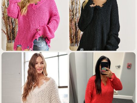 FRAYED SWEATER TOP - ASSORTED COLORS Online Hot Sale