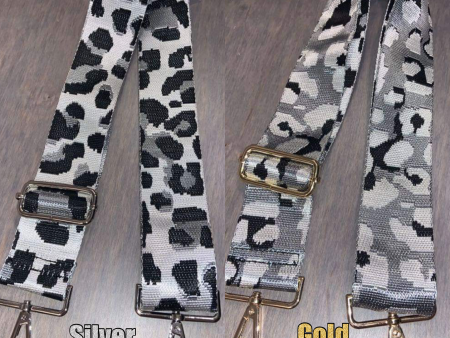 ADJUSTABLE ANIMAL PRINT BAG STRAP- SILVER BLACK GREY GROUND LEOPARD Online Hot Sale