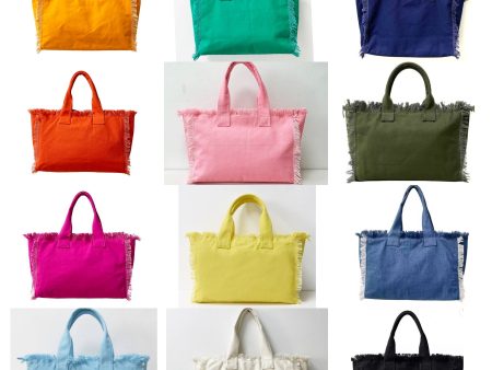 Solid Large Canvas Fringe Tote - Assorted Colors Sale