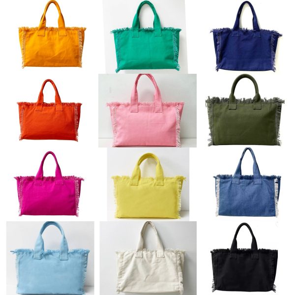 Solid Large Canvas Fringe Tote - Assorted Colors Sale