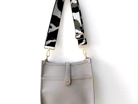 Light Grey Vegan Leather Messenger Bag with Camo Strap For Cheap