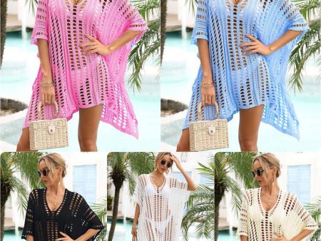 HOLLOW KNITTED BEACH WEAR SWIM COVER UP - ASSORTED COLORS on Sale