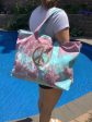 Gold Glitter Peace Sign Tiedye Canvas Tote Bag, Pouch & Strap Set - Lavender Turquoise Fashion