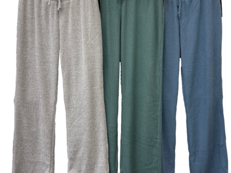 Brushed Ribbed Hacci Straight Pant - Heather Grey, Aloe or Windward Blue For Cheap