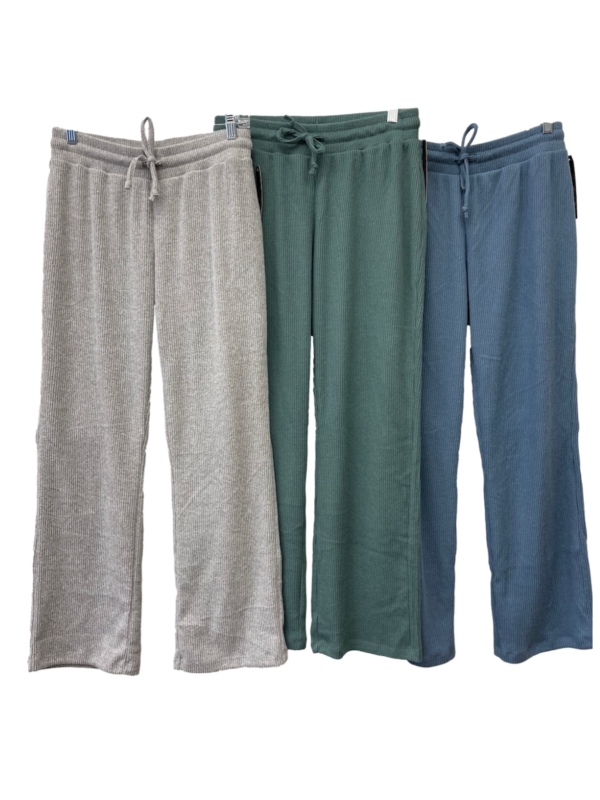 Brushed Ribbed Hacci Straight Pant - Heather Grey, Aloe or Windward Blue For Cheap