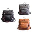 Solid Vegan Leather Convertible Backpack - Black, Camel or Grey Fashion