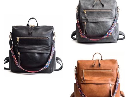 Solid Vegan Leather Convertible Backpack - Black, Camel or Grey Fashion