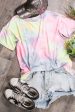 : TIE-DYE TOP WITH A ROUND NECKLINE, SHORT SLEEVES, AND SIDE SLITS - PINK MULTI 💖 Hot on Sale